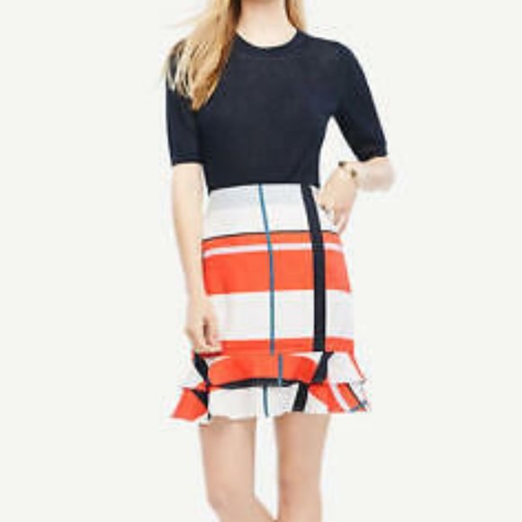 Ann Taylor Dresses & Skirts - Ann Taylor Linen Picnic Stripe Ruffle Skirt